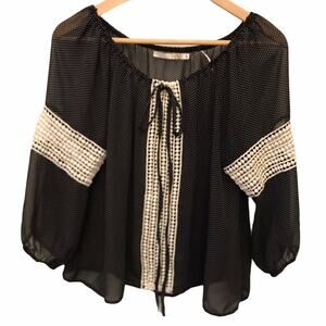 Have Black White Polka Dot Sheer Lace Blouse Fairy Goth Whimsy Size Large